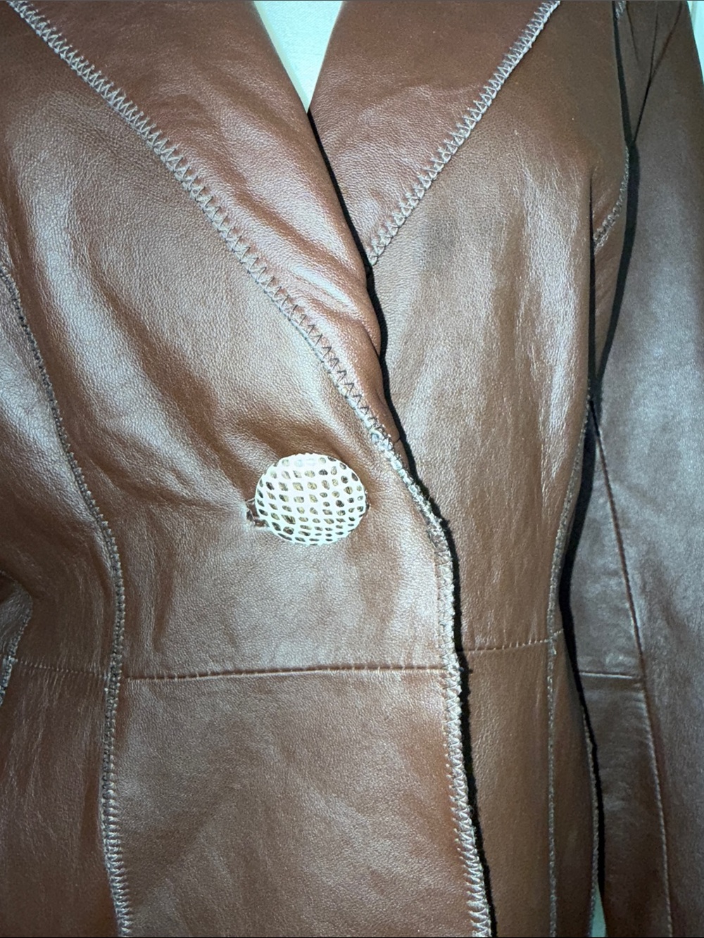 Vintage brown genuine leather Chi by falchi button front funky lined jacket coat - Picture 4 of 10